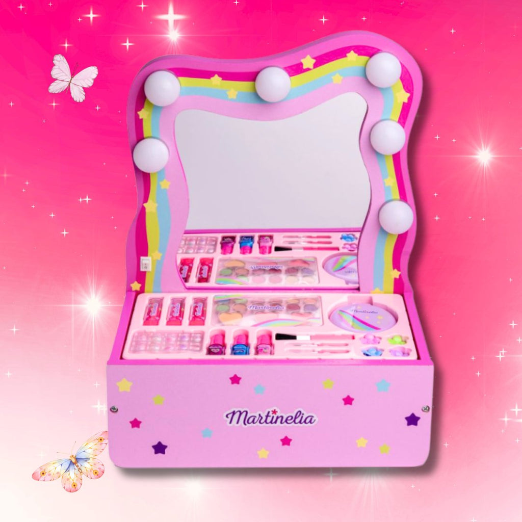 MARTINELIA MAKEUP VANITY - Toeletta con Specchio Luminoso + Set Trucco per bambini