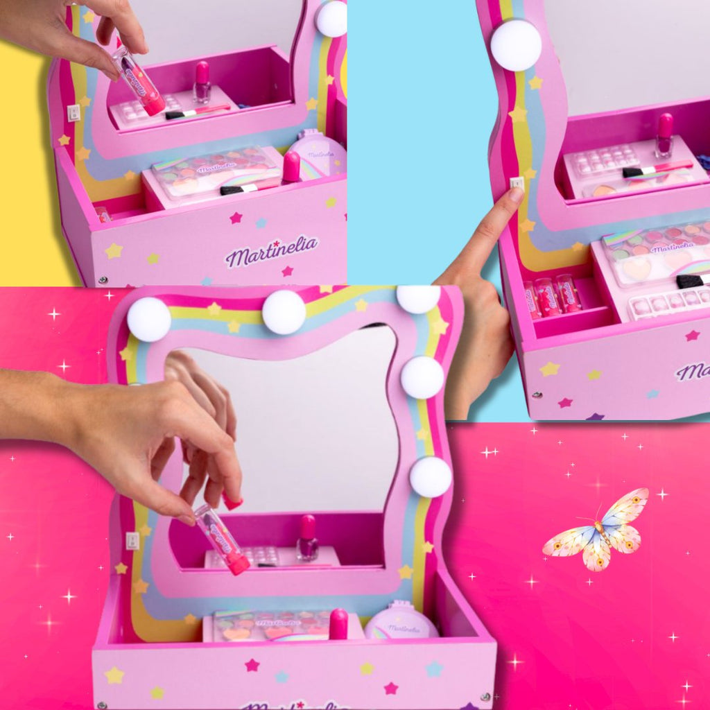 MARTINELIA MAKEUP VANITY - Toeletta con Specchio Luminoso + Set Trucco per bambini