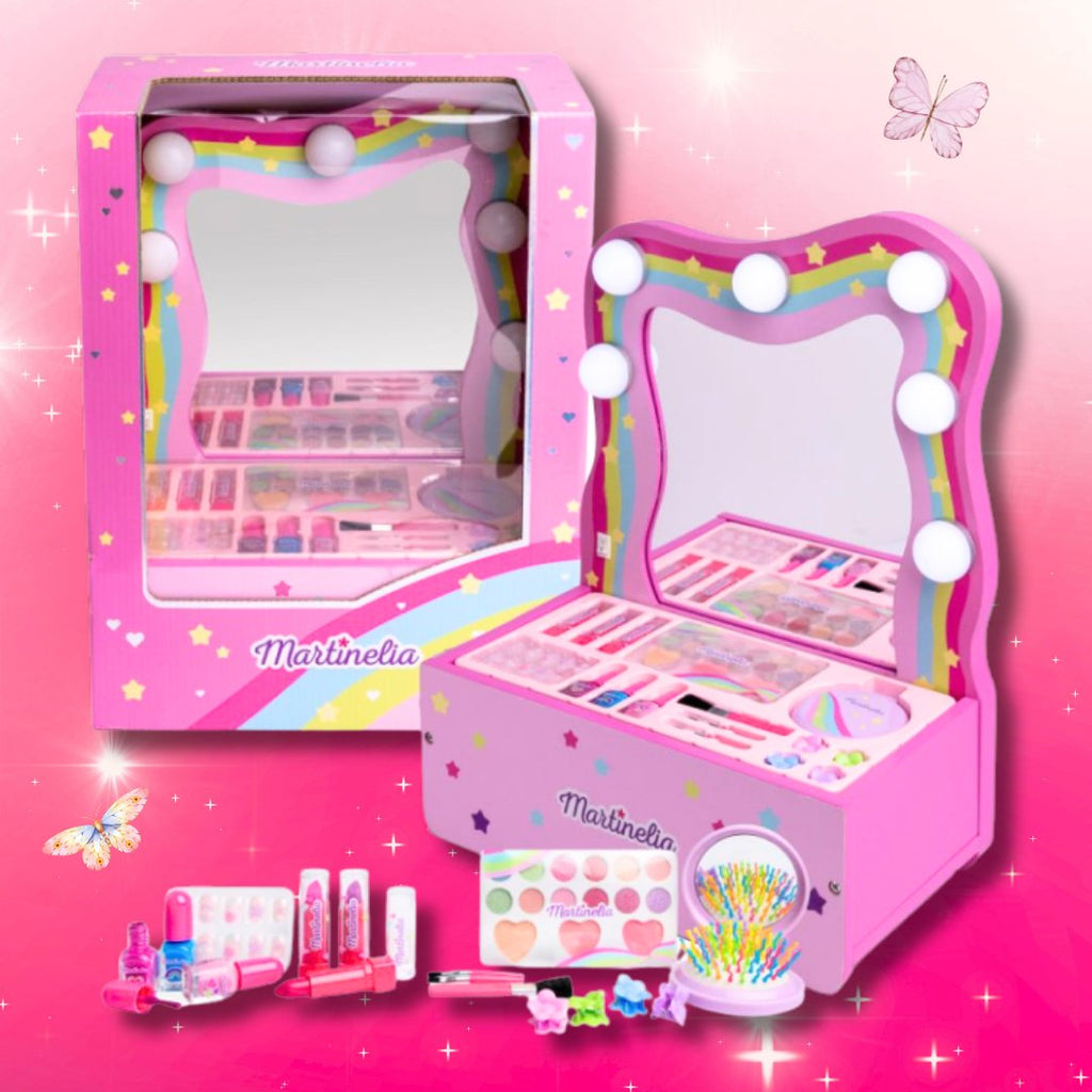MARTINELIA MAKEUP VANITY - Toeletta con Specchio Luminoso + Set Trucco per bambini