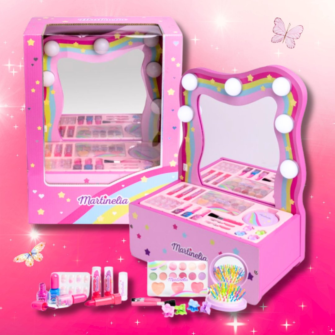 MARTINELIA MAKEUP VANITY - Toeletta con Specchio Luminoso + Set Trucco per bambini
