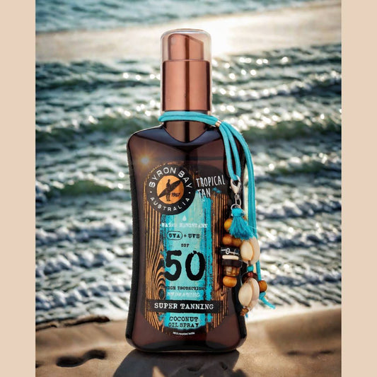 BYRON BAY - Olio di Cocco Super Abbronzante SPF50 200ml | Aiuta a prevenire l'invecchiamento cutaneo