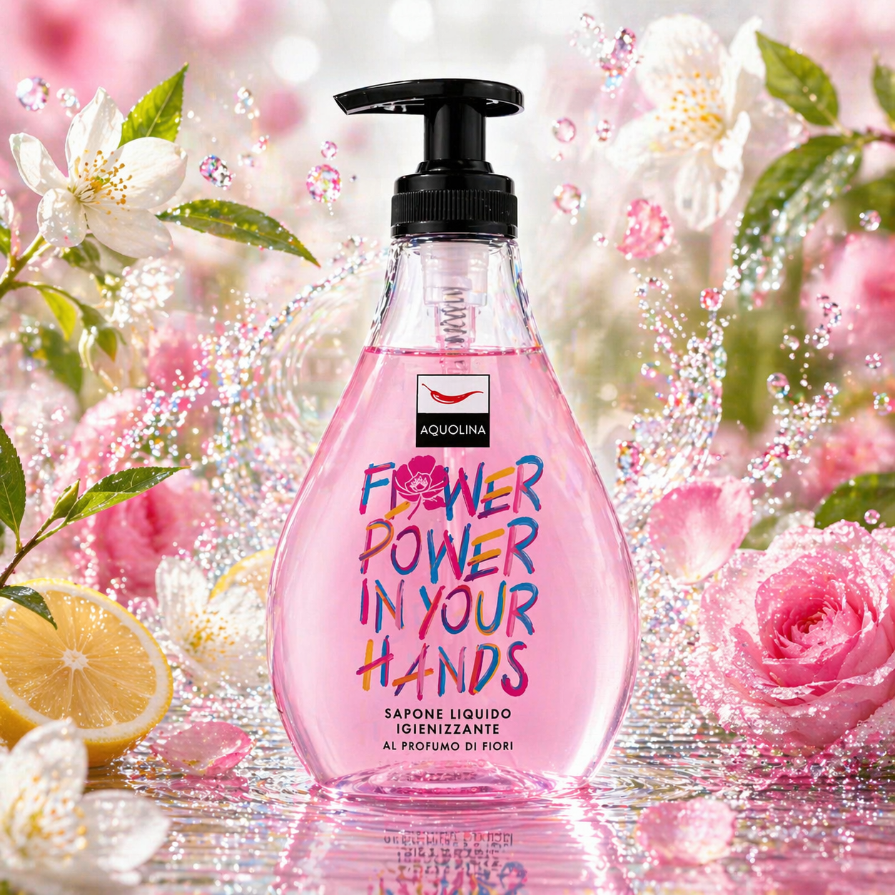 AQUOLINA FLOWER POWER IN YOUR HANDS - Sapone Liquido Igienizzante 245ml
