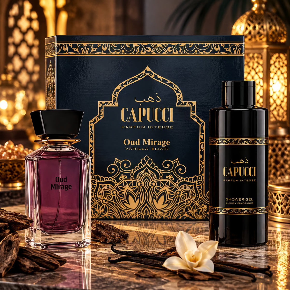 CAPUCCI PARFUM INTENSE VANILLA ELIXIR OUD MIRAGE COFANETTO - Parfum Intense 100 ml + Shower Gel 250 ml