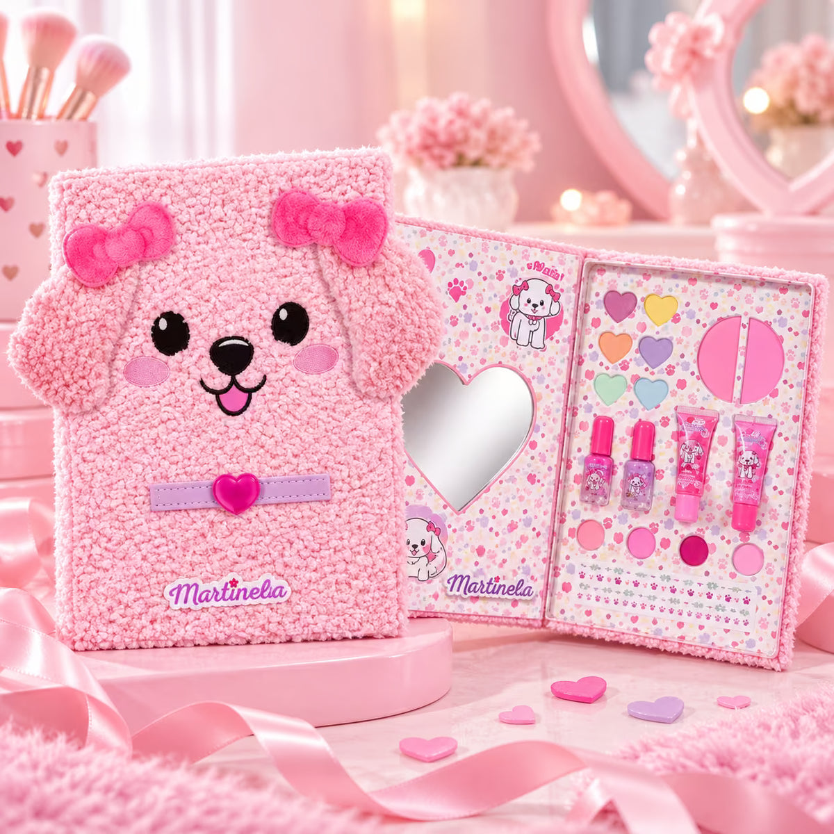 MARTINELIA PUPPIES BEAUTY BOOK - Cofanetto Trucchi Bambina a Libro in Peluche Rosa