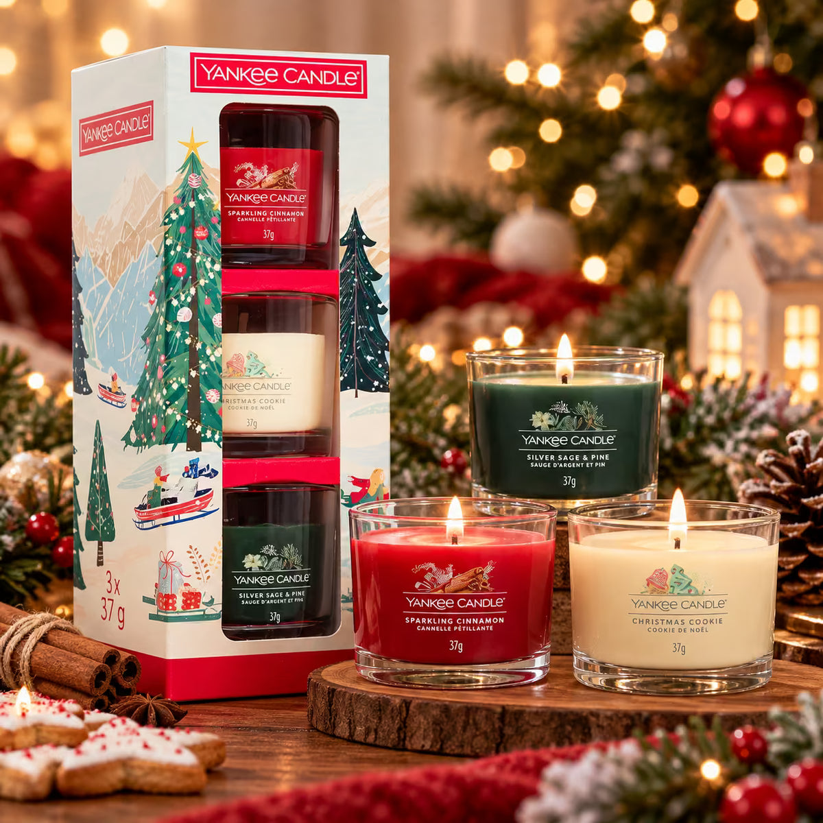 YANKEE CANDLE CHRISTMAS CLASSIC GIFT SET - 3 Candele Mini da 37 g