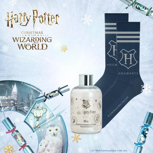 HARRY POTTER NOX Cofanetto | Bagnodoccia Profumato Glitterato 300ml + Calzini Ufficiale Hogwarts 38-43