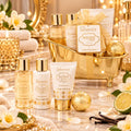 IDC INSTITUTE SCENTED BATH GOLD VANILLA & BERGAMOT SET - Shower Gel 100ml + Body Lotion 100ml + Crema Mani 80ml + Bomba Da Bagno 40g
