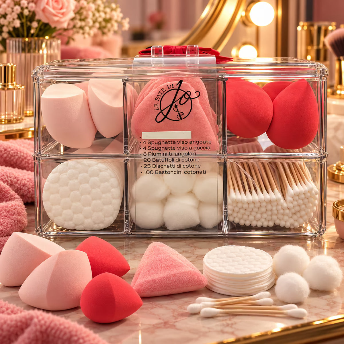 LE FATE DI JO BEAUTY ORGANIZER - Spugnette Make-Up, Dischetti e Bastoncini di Cotone