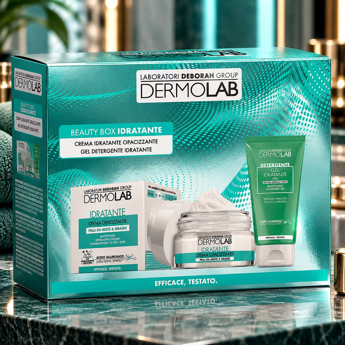 DERMOLAB BEAUTY BOX IDRATANTE | Crema Viso Opacizzante 50 ml + Gel Detergente Idratante 50 ml