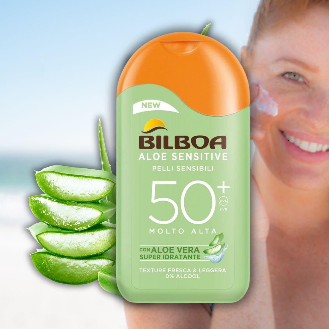 LATTE SOLARE ALOE SENSITIVE SPF50+ Pelli Sensibili - con Aloe Vera Super Idratante