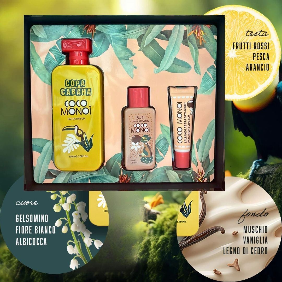 COCO MONOÏ COFANETTO COPACABANA - Eau de toilette 100ml + Olio Multitasking 5in1 30ml + Balsamo Labbra 10ml