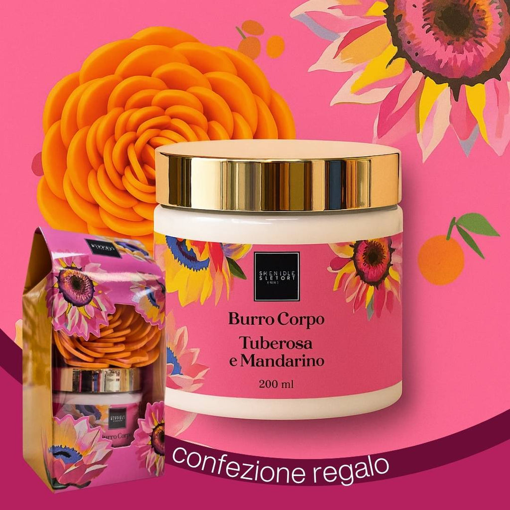 GIT SET | Burro Corpo Tuberosa e Mandarino con Spugna Fiore - Idrata e profuma Intensamente la pelle