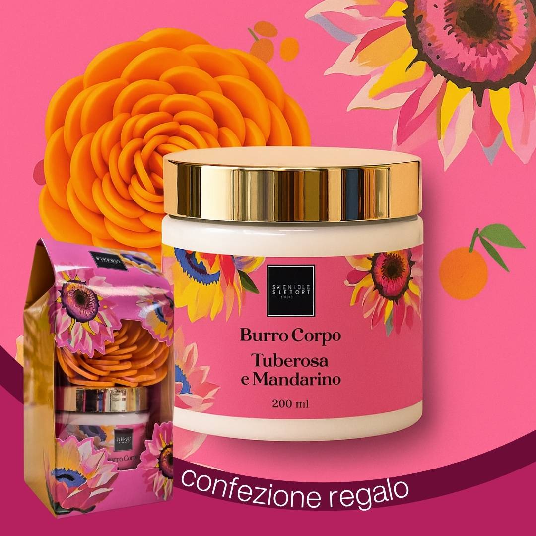GIT SET | Burro Corpo Tuberosa e Mandarino con Spugna Fiore - Idrata e profuma Intensamente la pelle