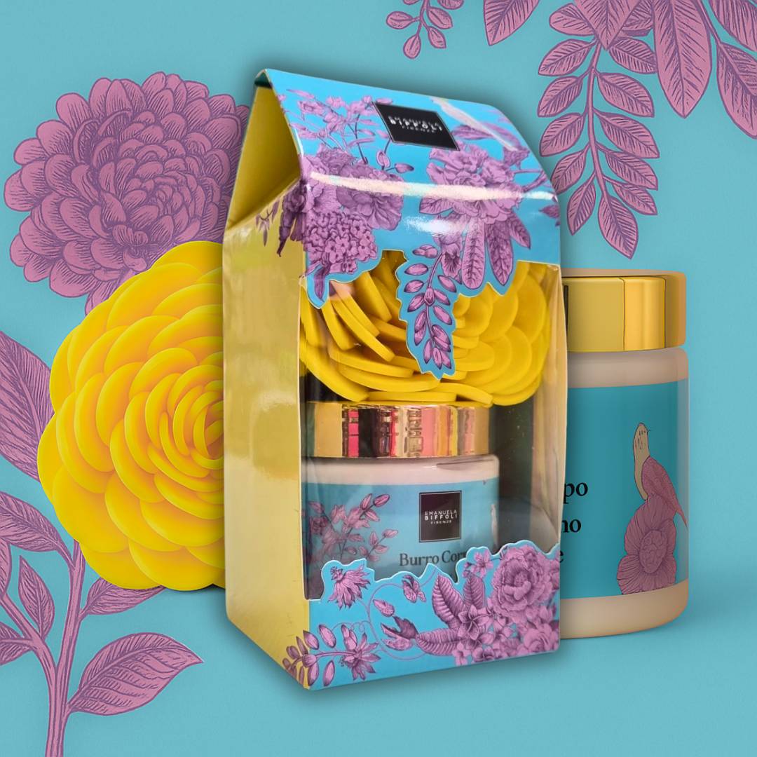 GIT SET | Burro Corpo Fiori di Lino e Glicine con Spugna Fiore - Idrata e profuma Intensamente la pelle