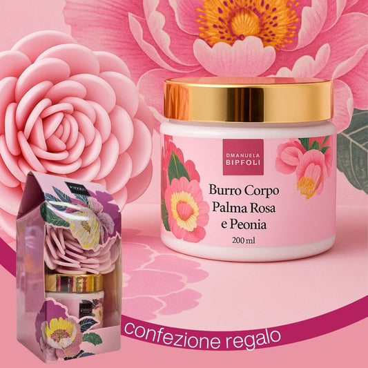 GIT SET | Burro Corpo Palma Rosa e Peonia con Spugna Fiore - Idrata e profuma Intensamente la pelle
