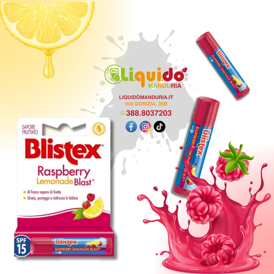 RASPBERRY | Lemonade blast - Balsamo trattamento labbra spf 15 - limone e more