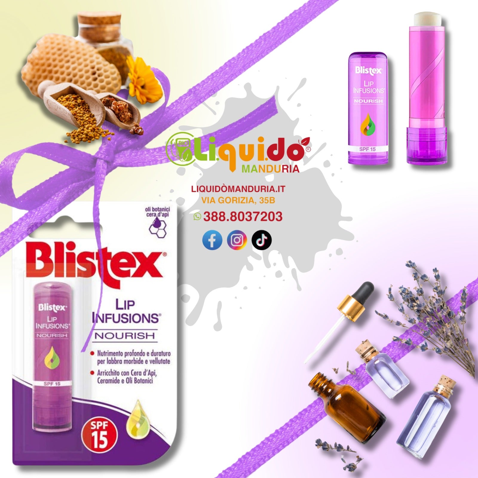 LIP INFUSIONS NOURISH | Hydration 24H + SPF15 - Balsamo labbra con c'era d'api