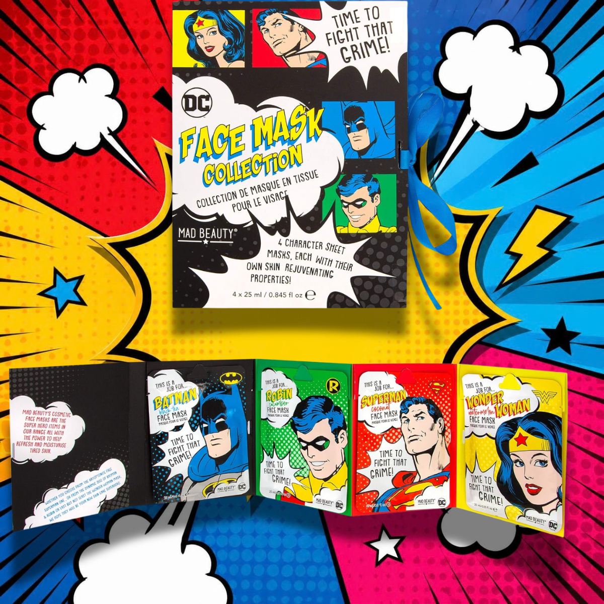 MAD BEAUTY | DC COMICS SUPER HEROES - Set 4 Maschere Viso 4 x 25 ml