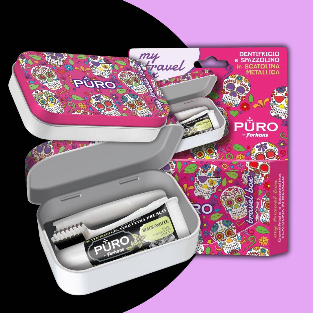 MY TRAVEL BOX | Pink Sugar Skull Edition - Set Spazzolino & Dentifricio al Carbone Attivo Ultra Fresco