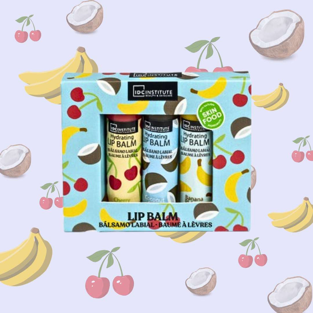 SKIN FOOD LIP BALM TRIO  - Set di Balsami Labbra Stick Idratanti Cocco, Banana e Ciliegia