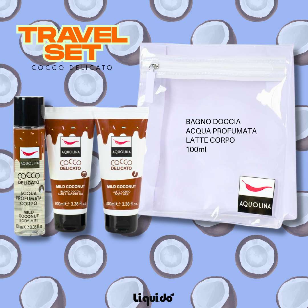 TRAVEL SET 100ML - Cocco Delicato | Bagno Doccia, Latte Corpo, Acqua Corpo Profumata