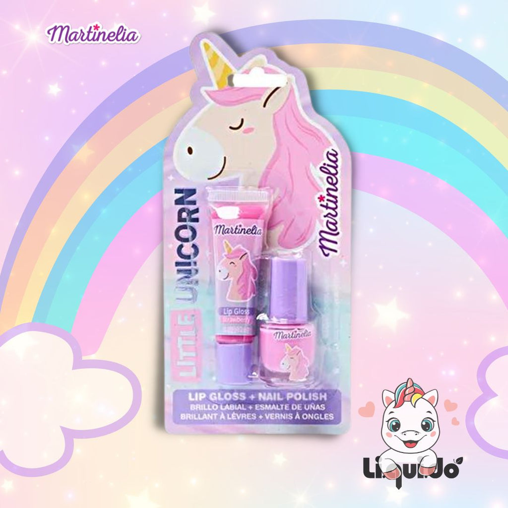 KIT LITTLE UNICORN - Lucidalabbra glitterato + smalto rosa per unghie