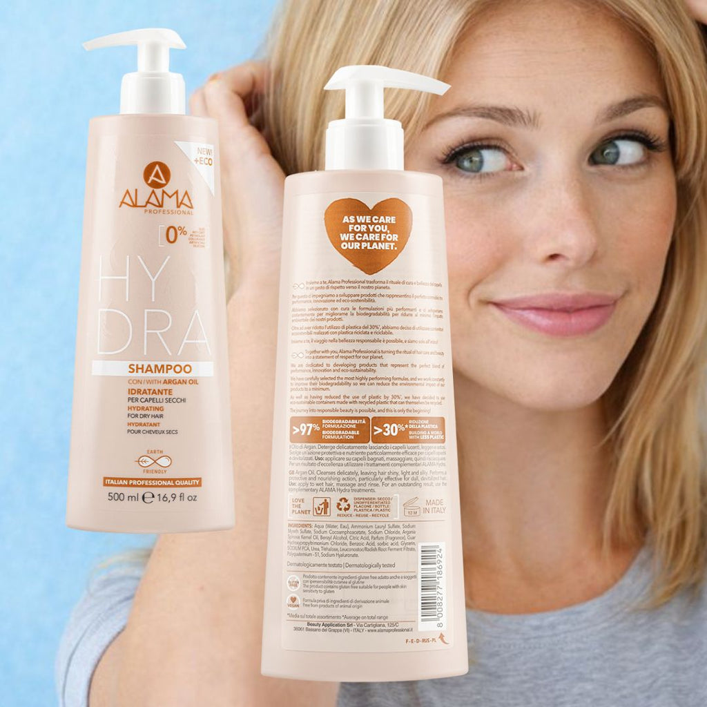 ALAMA PROFESSIONAL HYDRA - Kit Idratante per Capelli Secchi | Shampoo 500ml + Maschera 500ml + Balsamo 300ml + Cristalli Liquidi 100ml + Omaggio