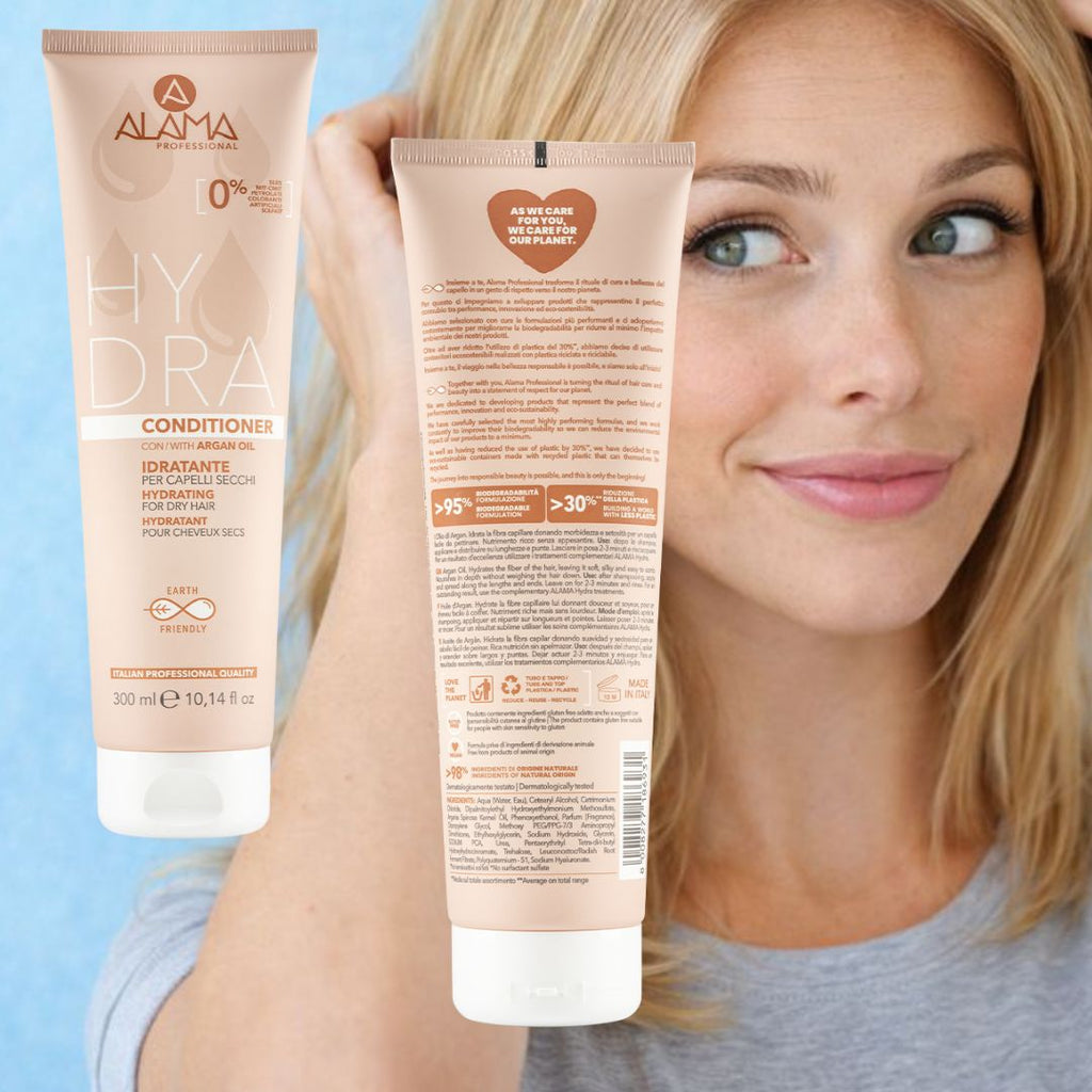 ALAMA PROFESSIONAL HYDRA - Kit Idratante per Capelli Secchi | Shampoo 500ml + Maschera 500ml + Balsamo 300ml + Cristalli Liquidi 100ml + Omaggio
