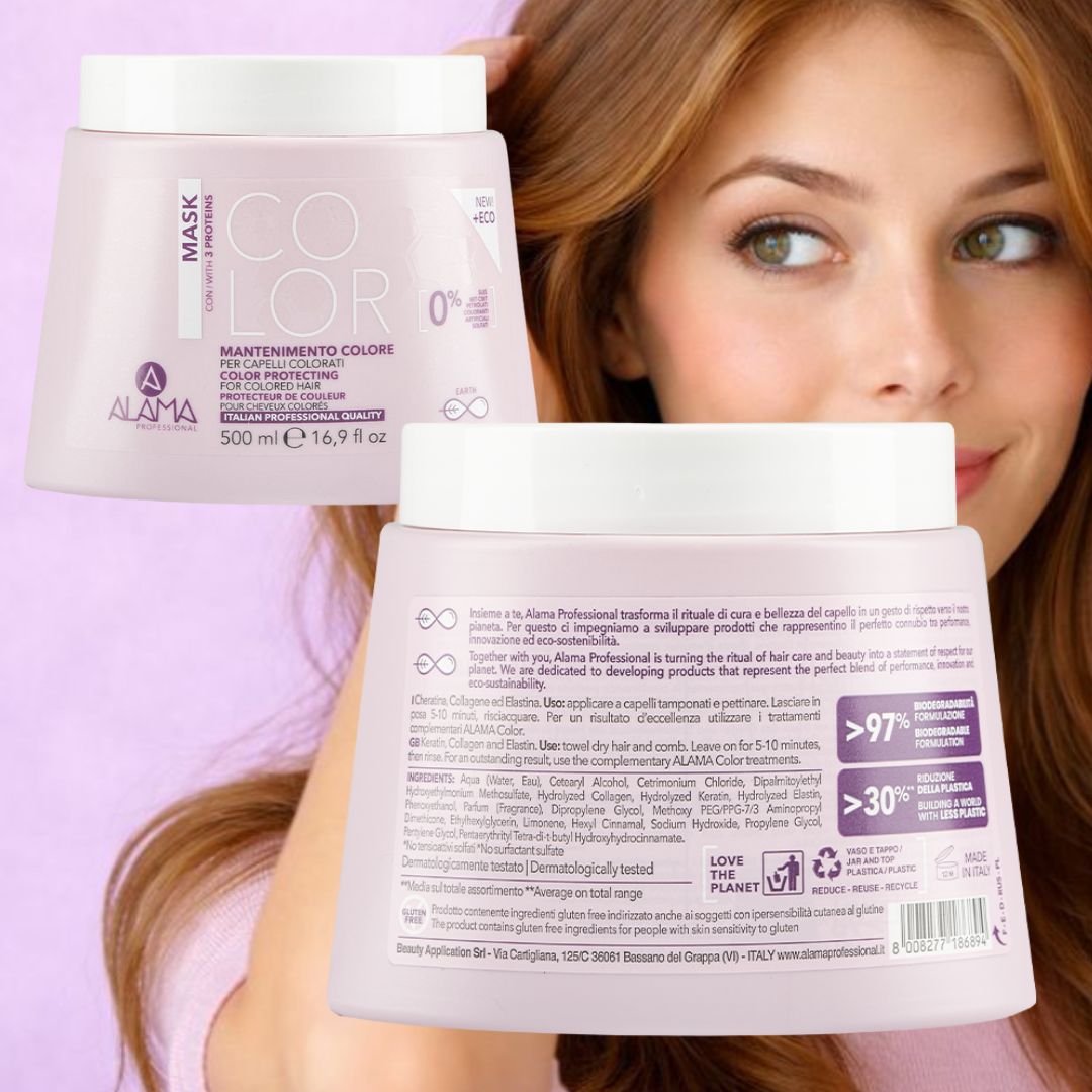 ALAMA PROFESSIONAL COLOR - Kit Mantenimento Colore per Capelli Colorati | Shampoo 500ml + Maschera 500ml + Balsamo 300ml + Siero 100ml + Omaggio