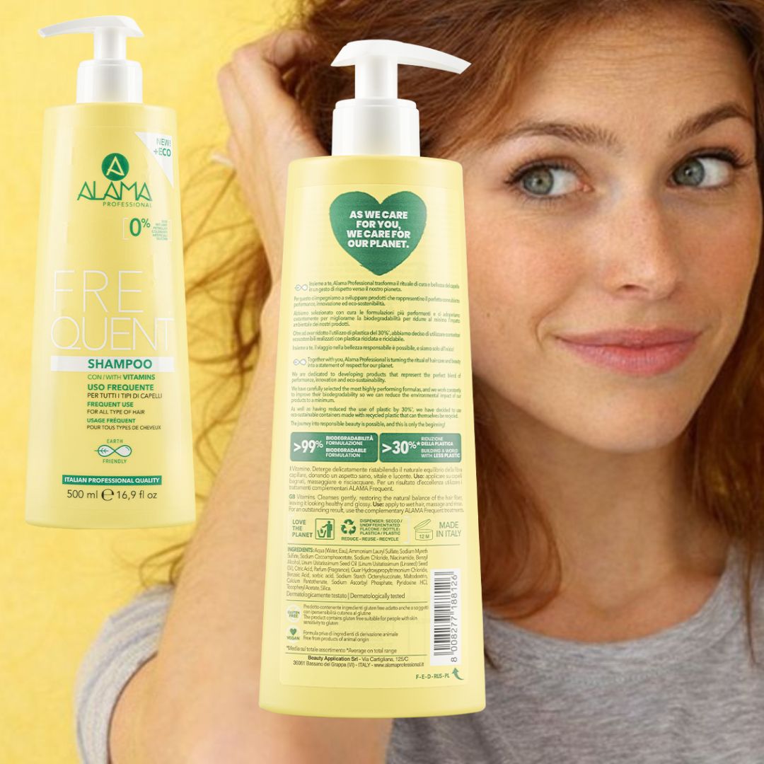 ALAMA PROFESSIONAL FREQUENT - Kit Uso Frequente Tutti i Tipi di Capelli | Shampoo 500ml + Balsamo 300ml + Shampoo Secco 200ml + Spray Scioglinodi 250ml + Omaggio