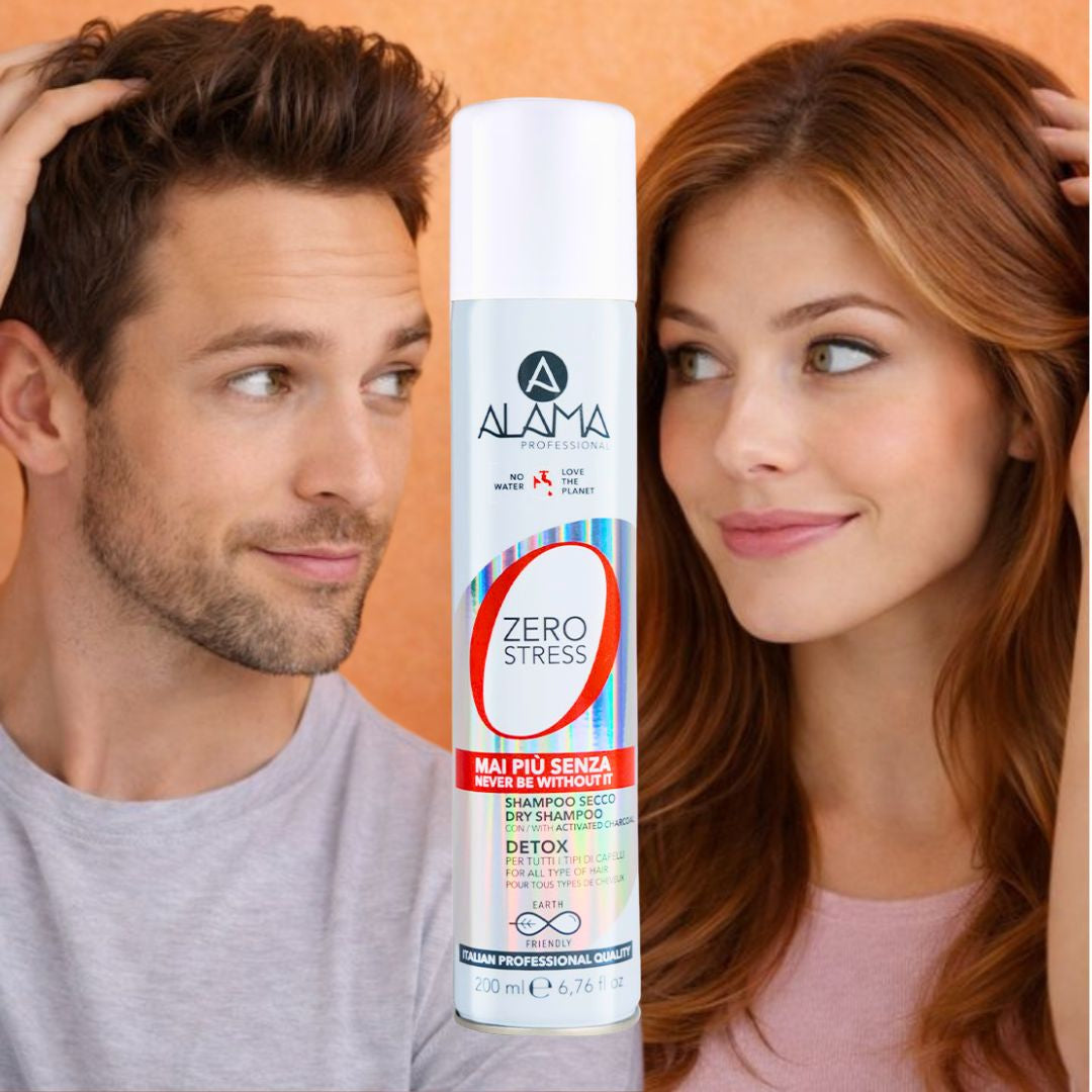 ALAMA PROFESSIONAL ZEROSTRESS - Kit Anticaduta Tutti i Tipi di Capelli | Shampoo 300ml + Balsamo 200ml + Lozione Fiale 12x6ml + Shampoo Secco 200ml