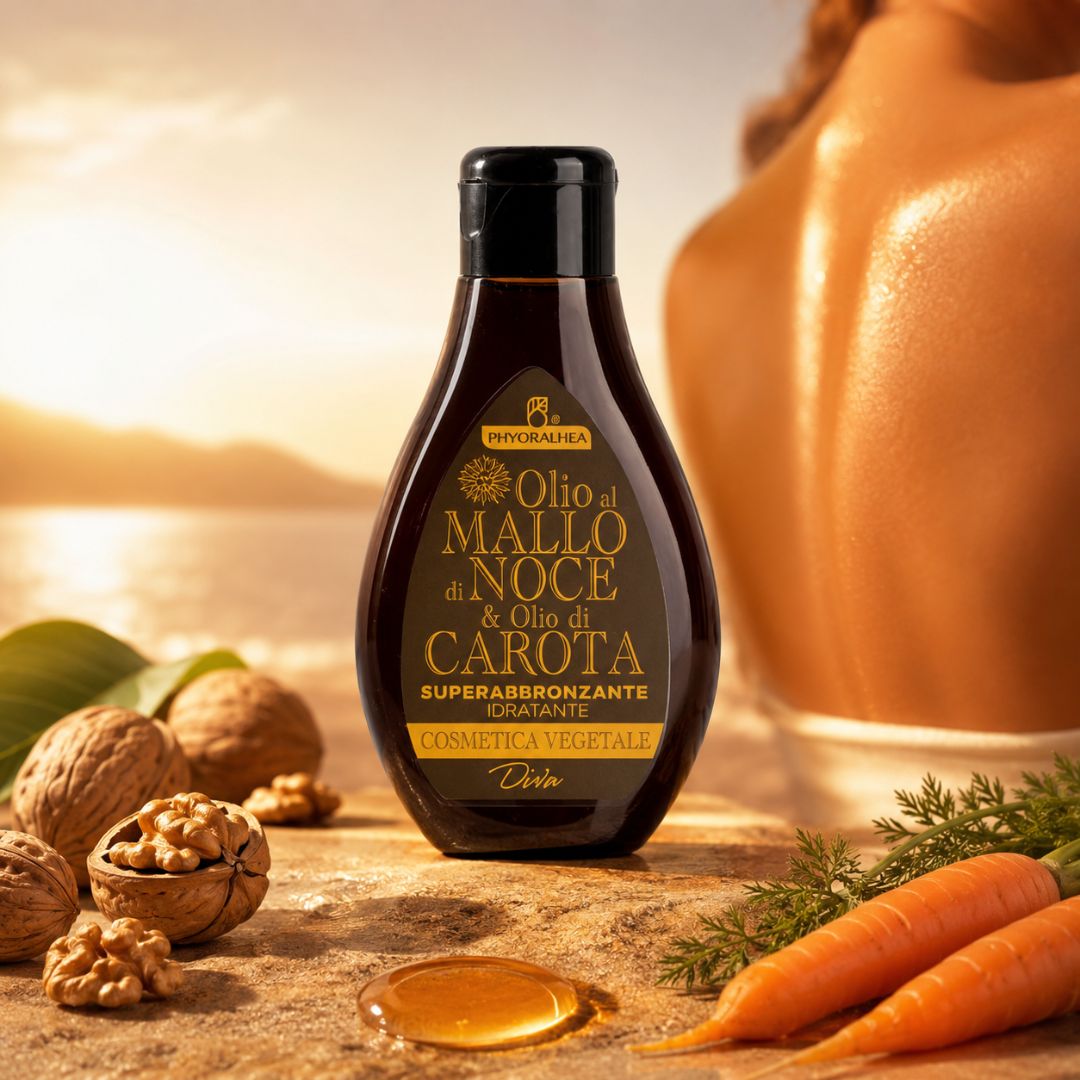 PHYORALHEA OLIO AL MALLO DI NOCE E CAROTA - Superabbronzante Idratante (Cosmetica Vegetale) 100ml - Liquidò