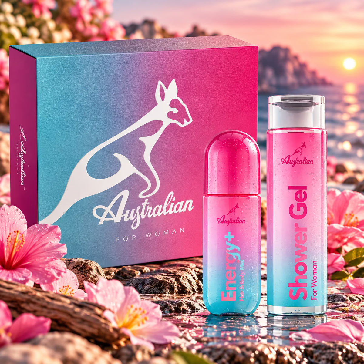 AUSTRALIAN FOR WOMAN ENERGY+PINK SET - Body Mist 100ml + Shower Gel 250ml