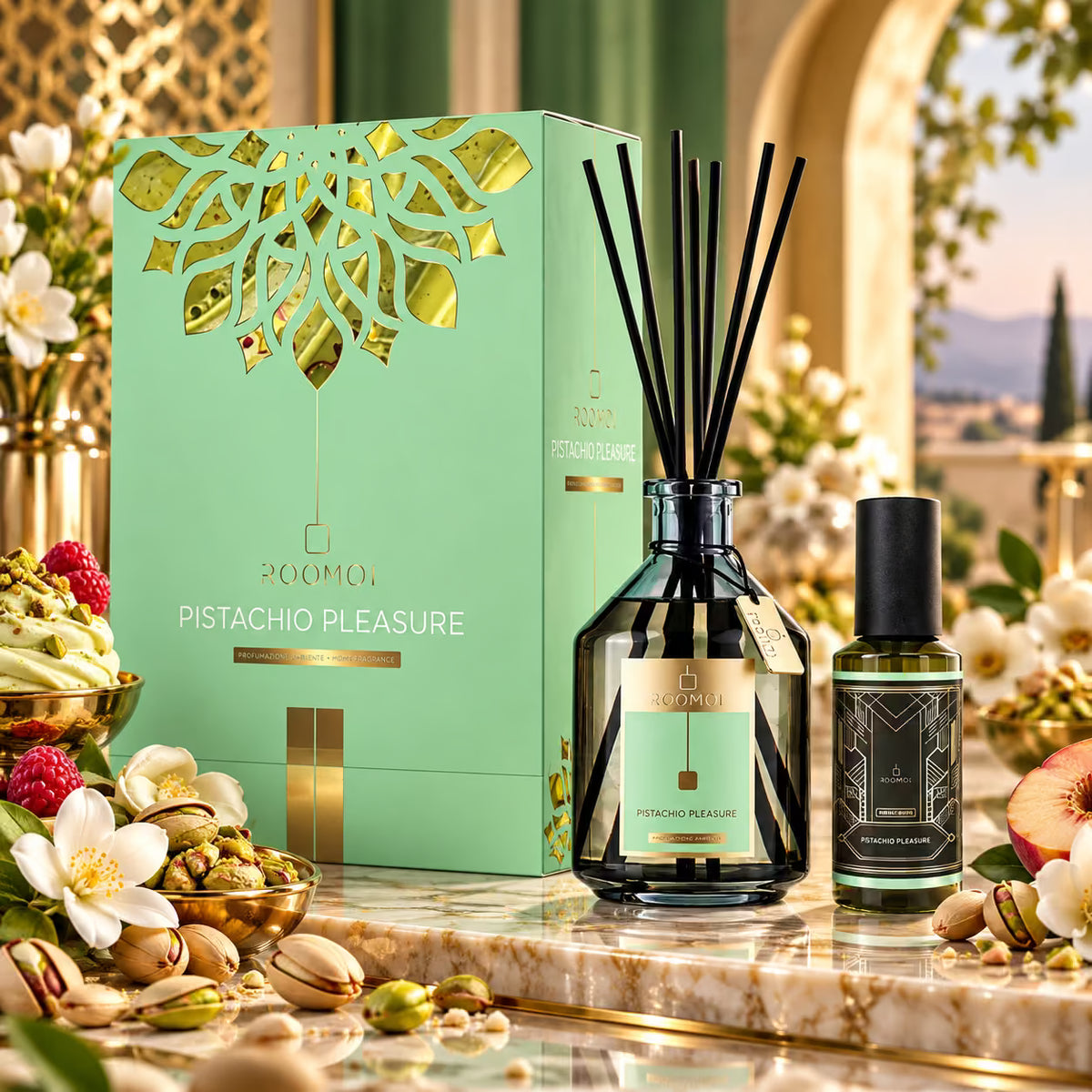 ROOMOI PISTACHIO PLEASURE COFANETTO - Diffusore Ambiente 200 ml + Home Spray 100 ml
