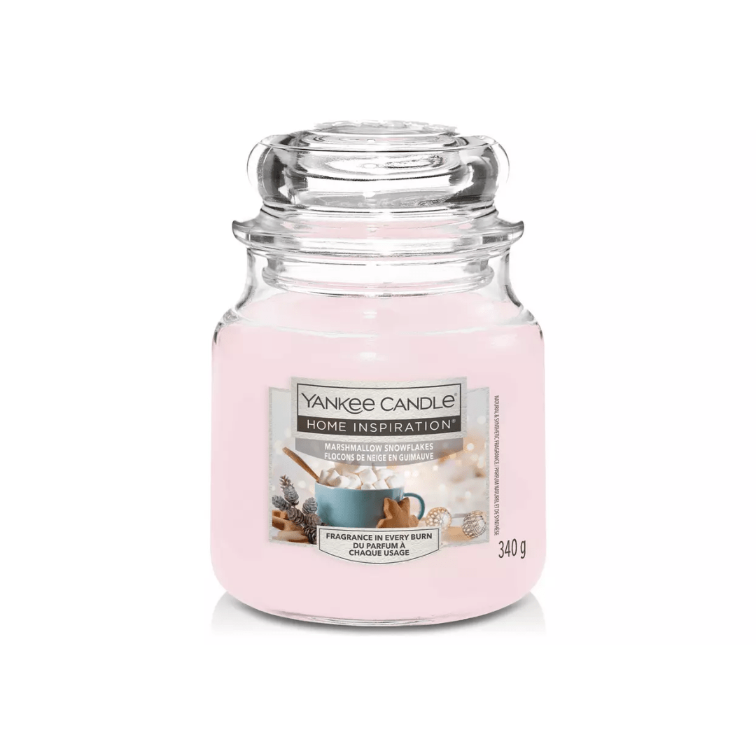 Yankee Candle Home Inspiration - Candela Marshmallow Snowflakes 340g - Profumo Invernale Di Bacche, Pera E Vaniglia