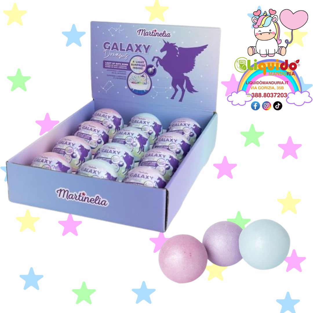 MARTINELIA - GALAXY Bombe da bagno per bambini con SORPRESA LUMINOSA all'interno 140 g