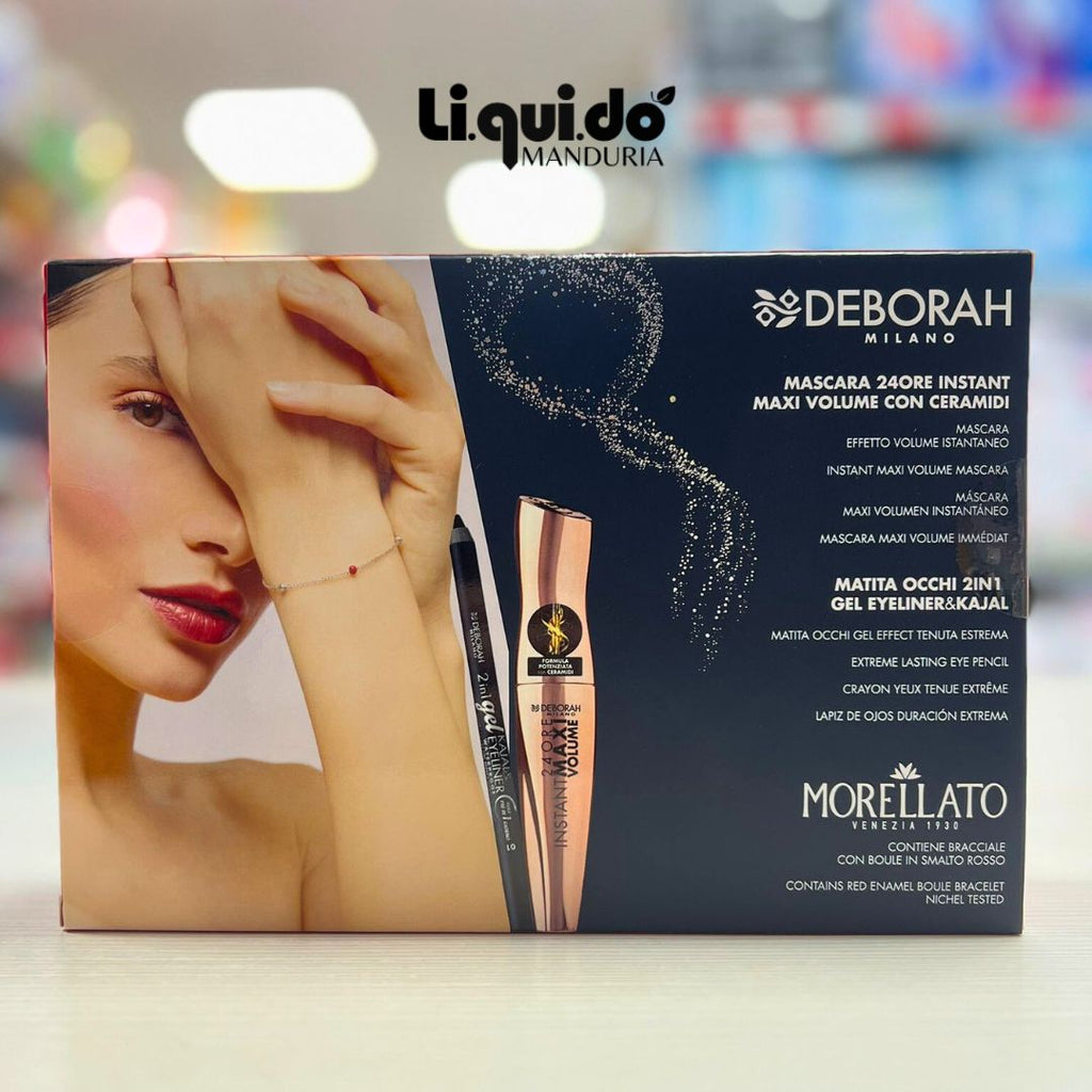 DEBORAH MILANO KIT MORELLATO 05 | Mascara 24H Instant MaxiVolume con Ceramidi + Matita Occhi 2in1 Gel Eyeliner & Kajal + Bracciale Morellato