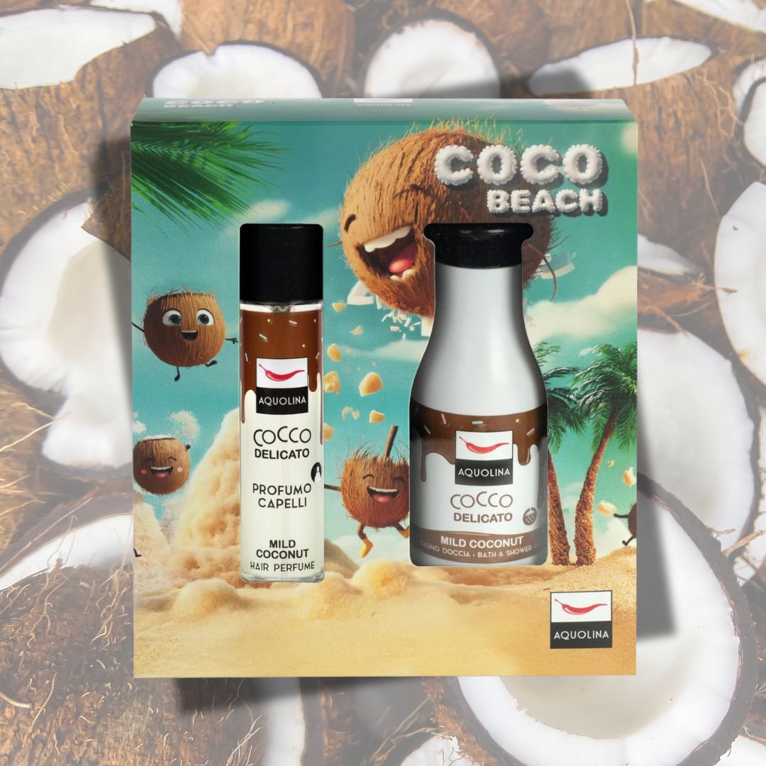 AQUOLINA COCCO DELICATO - Cofanetto Coco Beach | Profumo Capelli 100ml + Bagno Doccia 250ml