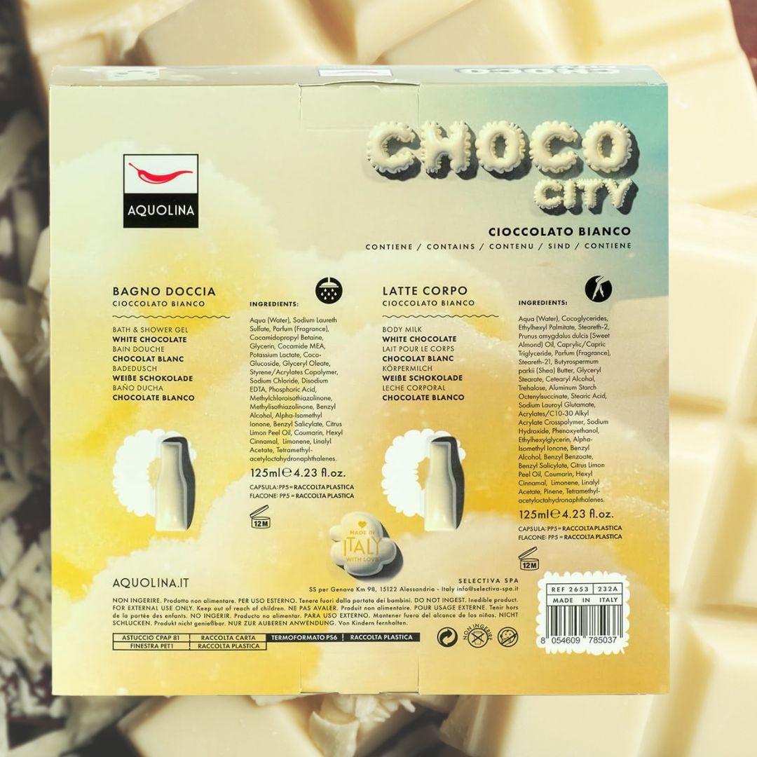 AQUOLINA CIOCCOLATO BIANCO - Cofanetto Choco City | Bagno Doccia 125ml + Latte Corpo 125ml