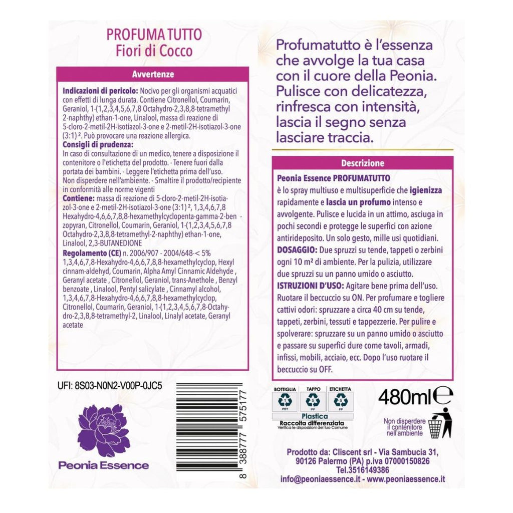 PEONIA ESSENCE PROFUMATUTTO – Peonia e Fiori di Cocco 480ml