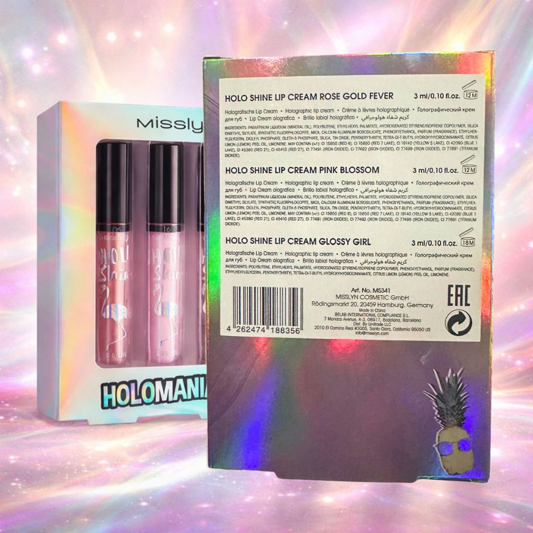 MISSLYN HOLOMANIA - Set 3 Lucidalabbra HoloShine effetto perla, a lunga tenuta
