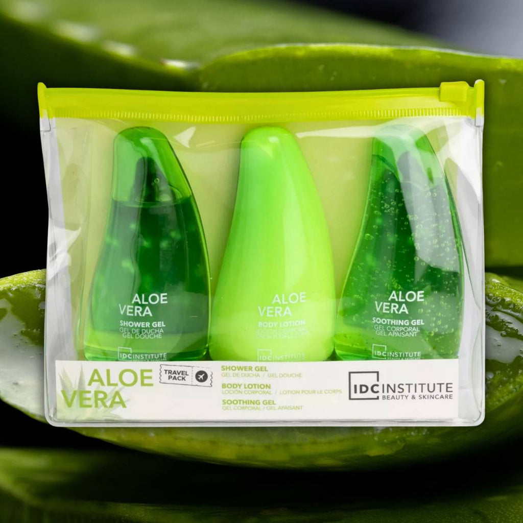 IDC ALOE VERA - KIT DA VIAGGIO - bagnoschiuma, crema corpo e gel lenitivo 80ml