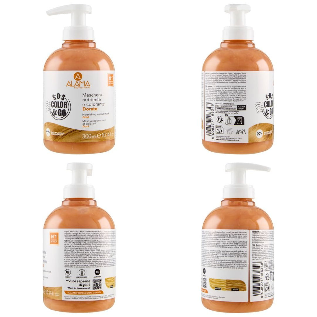 ALAMA SOS COLOR & GO Vegan - Maschera Nutriente e Colorante Dorato 300ml - Liquidò