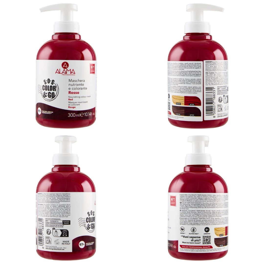 ALAMA SOS COLOR & GO Vegan - Maschera Nutriente e Colorante Rosso 300ml - Liquidò