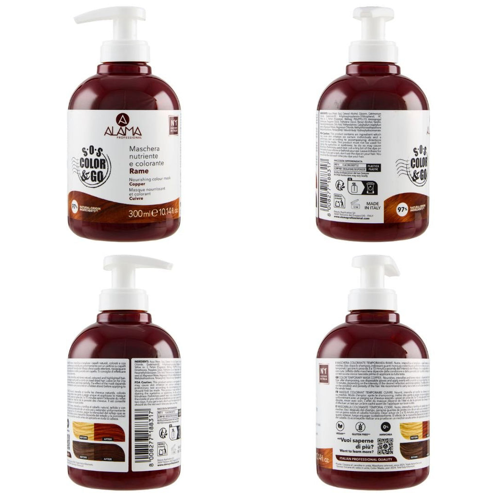 ALAMA SOS COLOR & GO Vegan - Maschera Nutriente e Colorante Rame 300ml - Liquidò