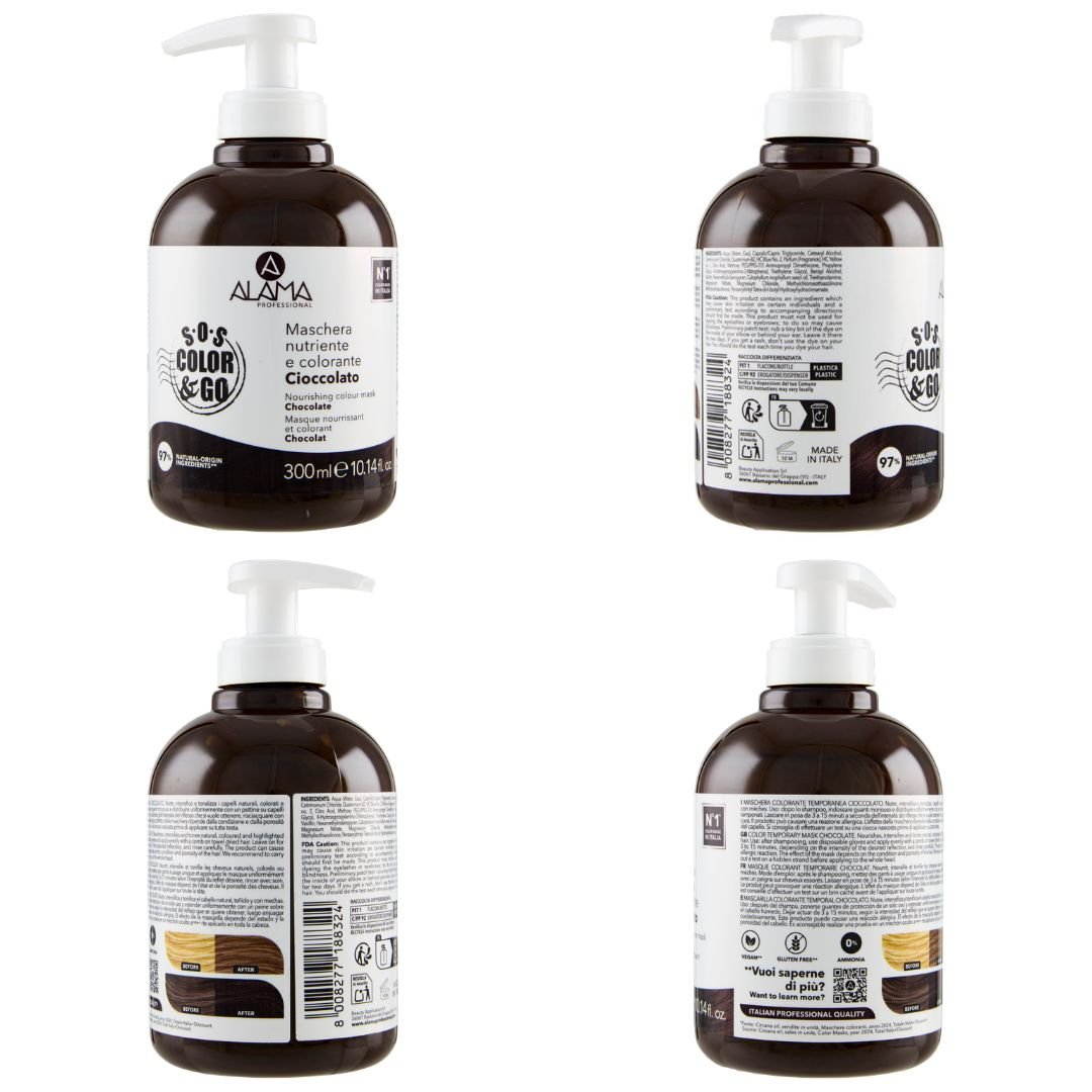 ALAMA SOS COLOR & GO Vegan - Maschera Nutriente e Colorante Cioccolato 300ml - Liquidò
