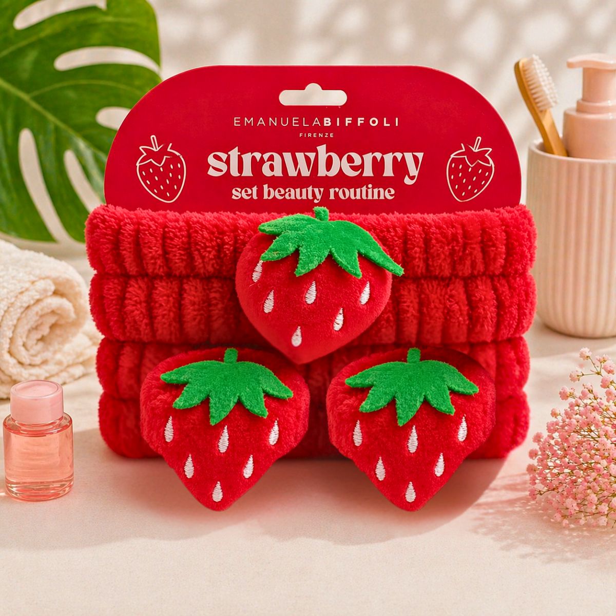 EMANUELA BIFFOLI SET BEAUTY ROUTINE STRAWBERRY - Fascia Capelli + Polsini Skincare