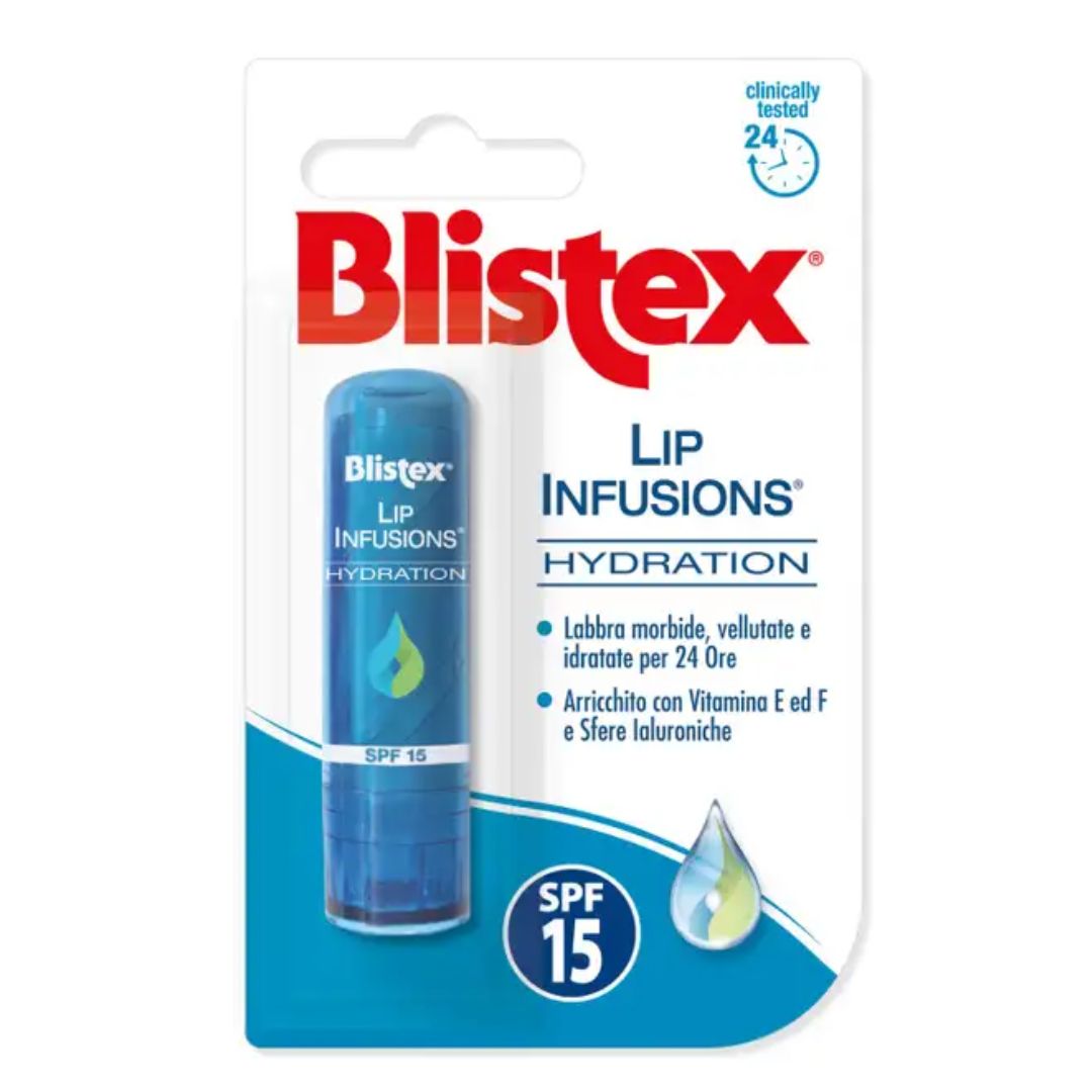 LIP INFUSIONS | Hydration 24H + SPF15 - Balsamo labbra con acido ialuronico, Vitamina E ed F