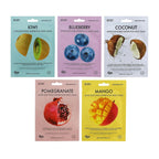 SET MASCHERE FRUTTA - Maschere viso al profumo melograno , mango , cocco , mirtilli e kiwi