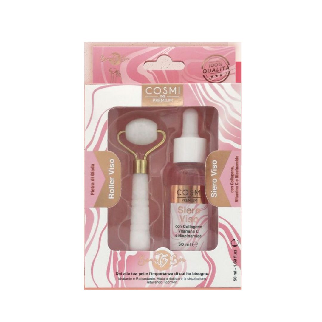 BEAUTY BOX ROLLER VISO E SIERO VISO RASSODANTE  - Con collagene , vitamina C e Niacinamide